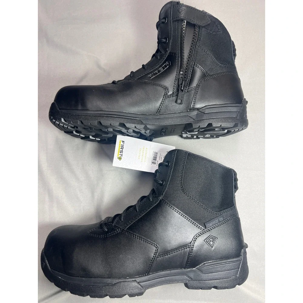 First Tactical Mens 6in Safety Composite Toe Side Zip Duty Boots Black 10.5